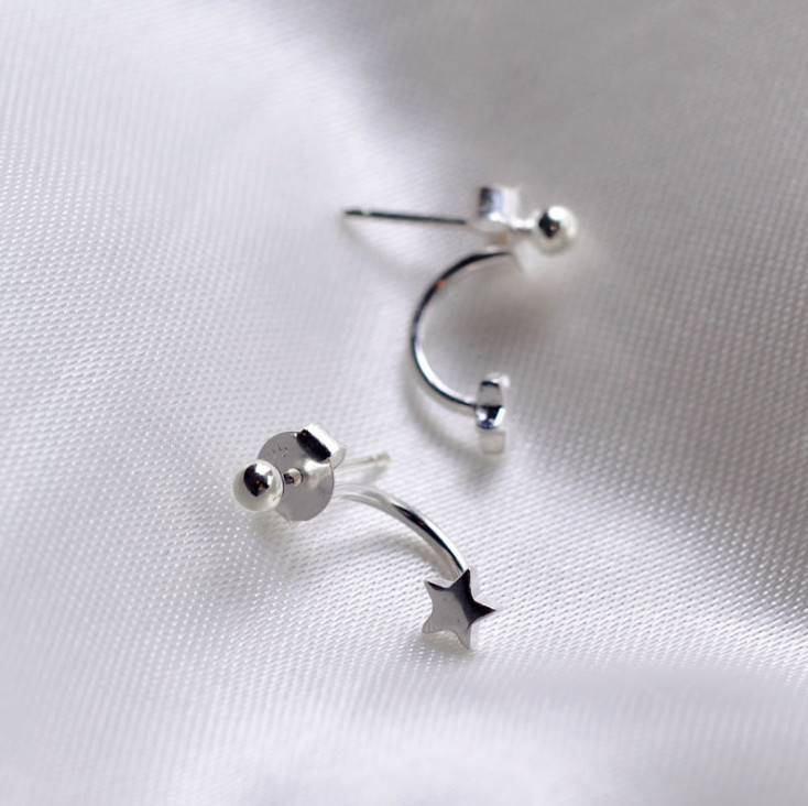 Fashion 925 Sterling Silver Star Ball 3/5mm Stud Earrings Gift K84