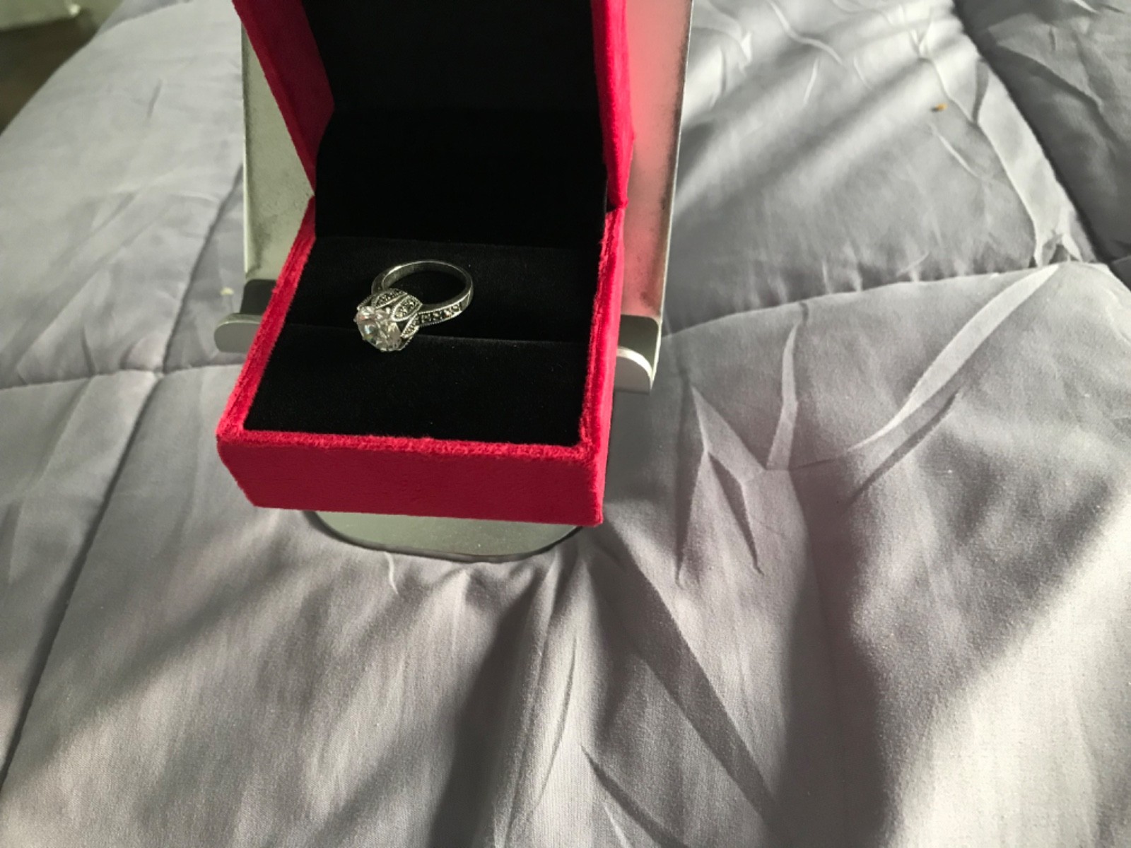 vintage silver crystal solitaire ring