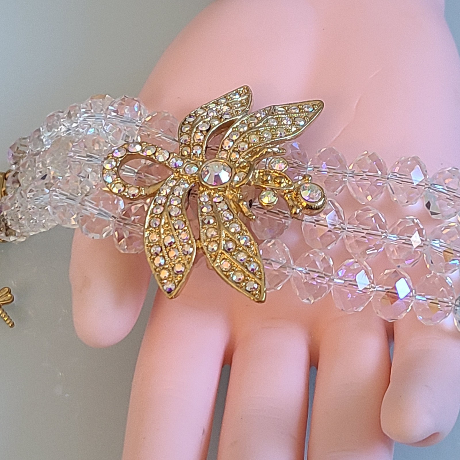 SALE Kirks Folly Dragonfly Desire 3 Strand Crystal Bracelet CLEAR AB’S 9 IN WOW