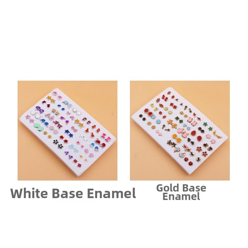 36 Pairs Mixed Color Flower Cartoon Enamel Stud Earrings Set Plastic Resin