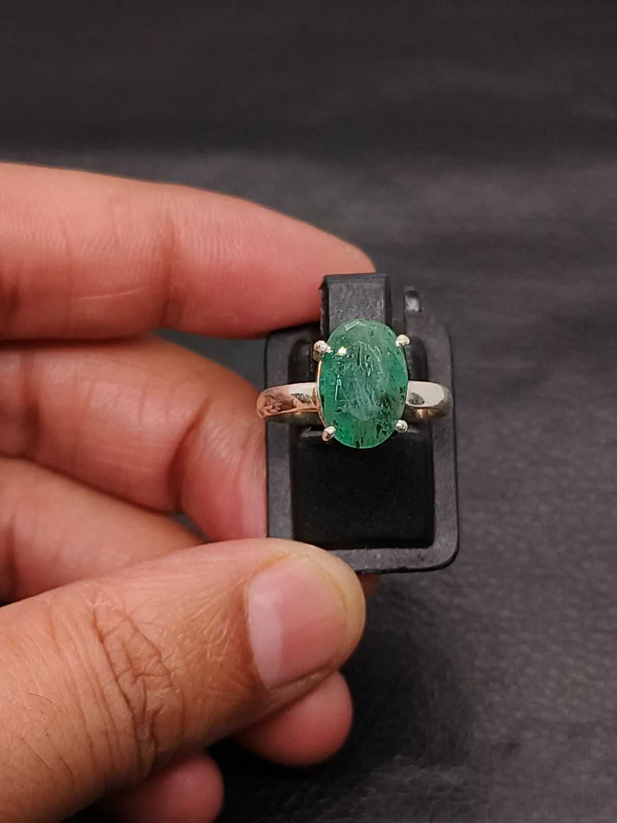 Natural Zambian Emerald Ring Sliver Zambia Green Emerald Ring Stone US Size 6.5