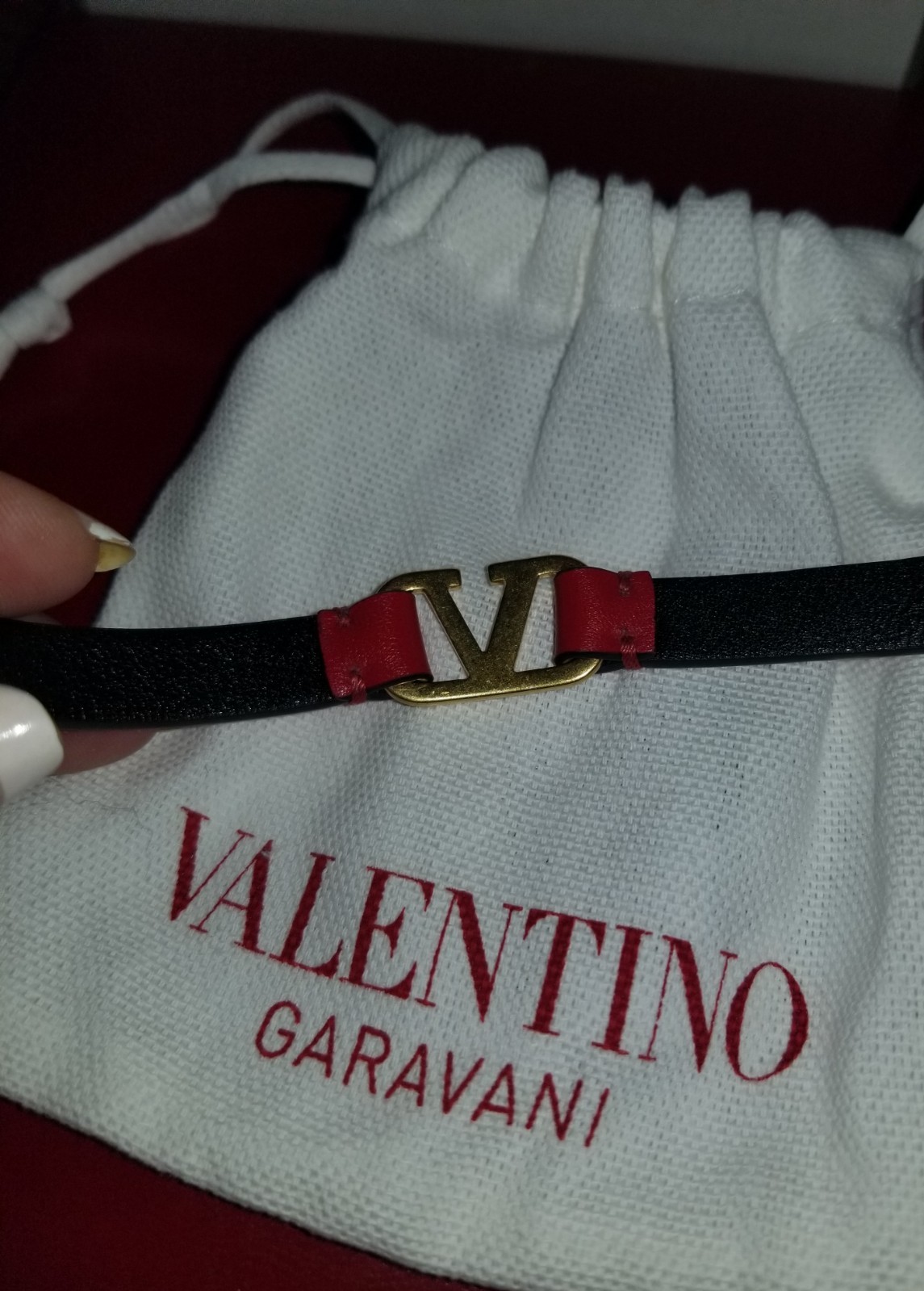 Valentino Garavani Red Leather Bracelet V Logo Dust Bag Limited Edition