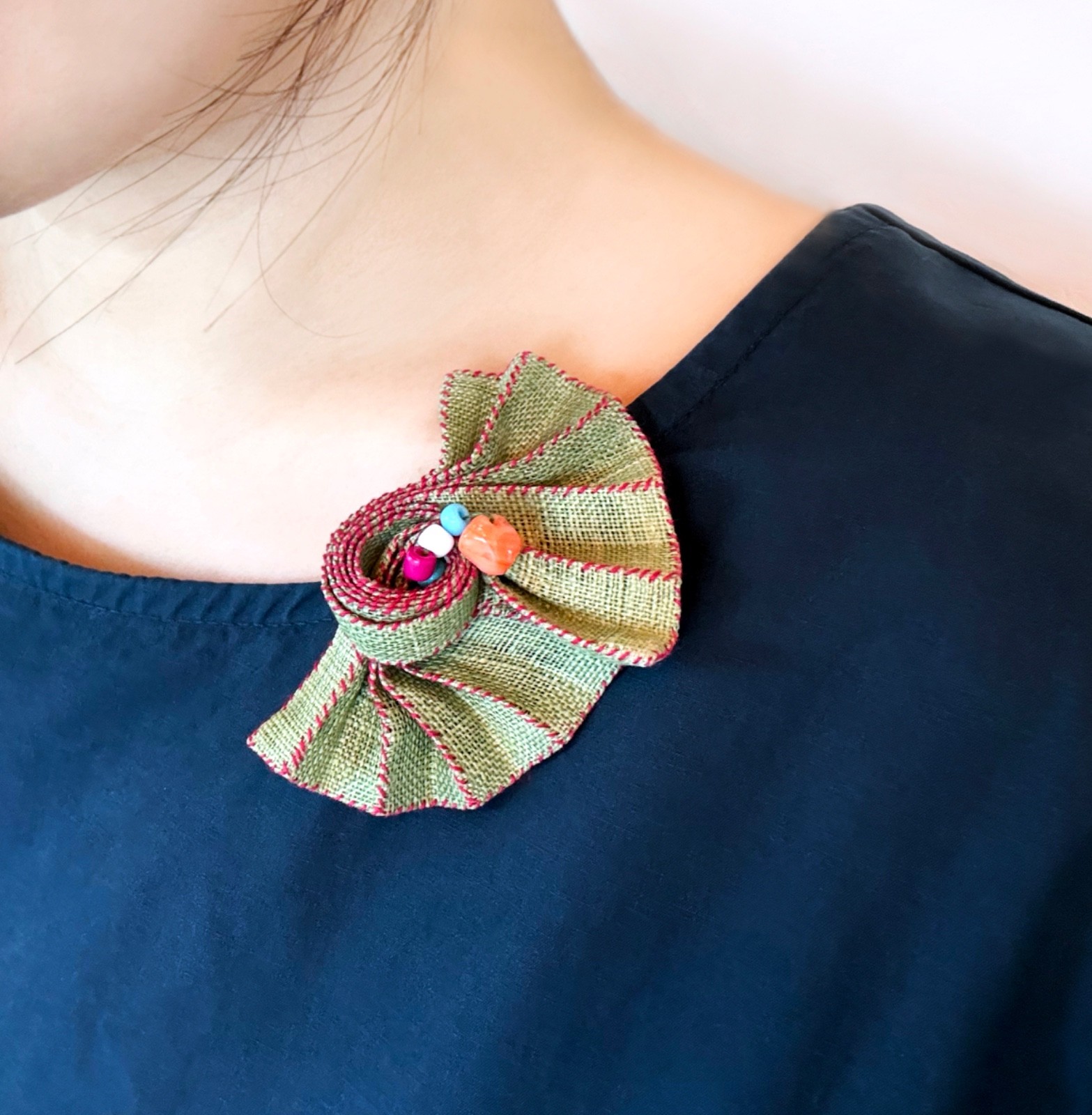 Handmade Linen Brooch ‘June Garden’ Korean Craft Gift / Wearable Art / Textile