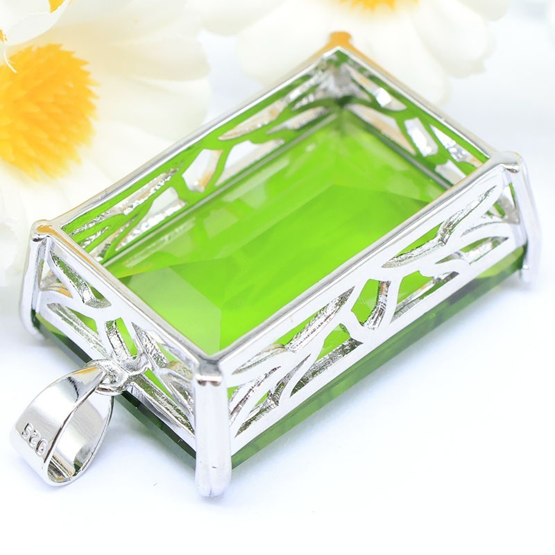Buy 2 get 1 free Big Gemstone Created Green Peridot Women Dating Silver Pendant