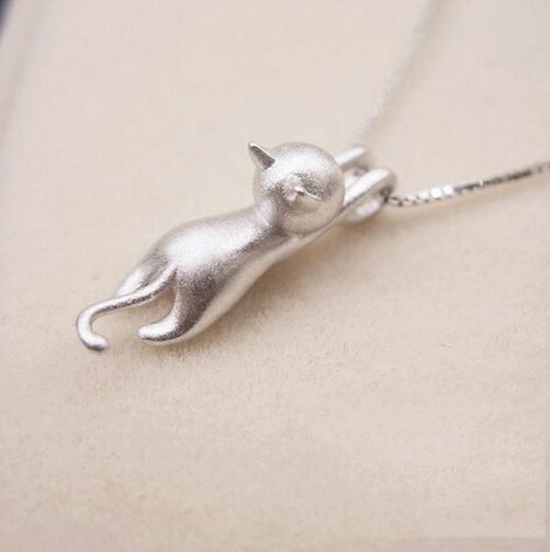 Cat Pendant Necklace Kitty Chain Silver Womens Girl Jewellery Cat Necklace USA