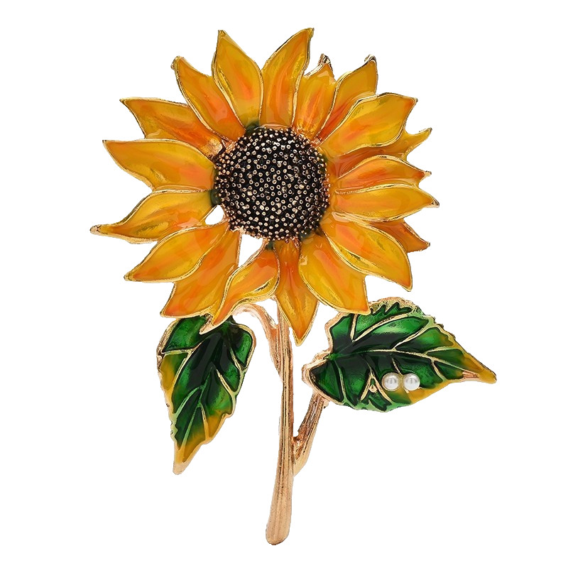 Sunflower Flower Brooch Pin Yellow Enamel Gold Tone Floral Lapel Jacket Scarf
