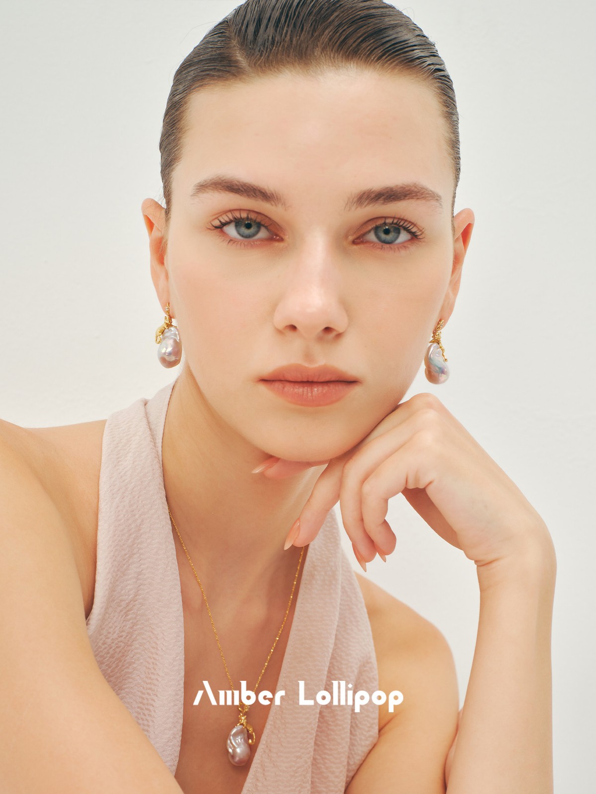 Amber Lollipop Baroque Pearl Earrings Light Luxury Earrings Birthday Gift