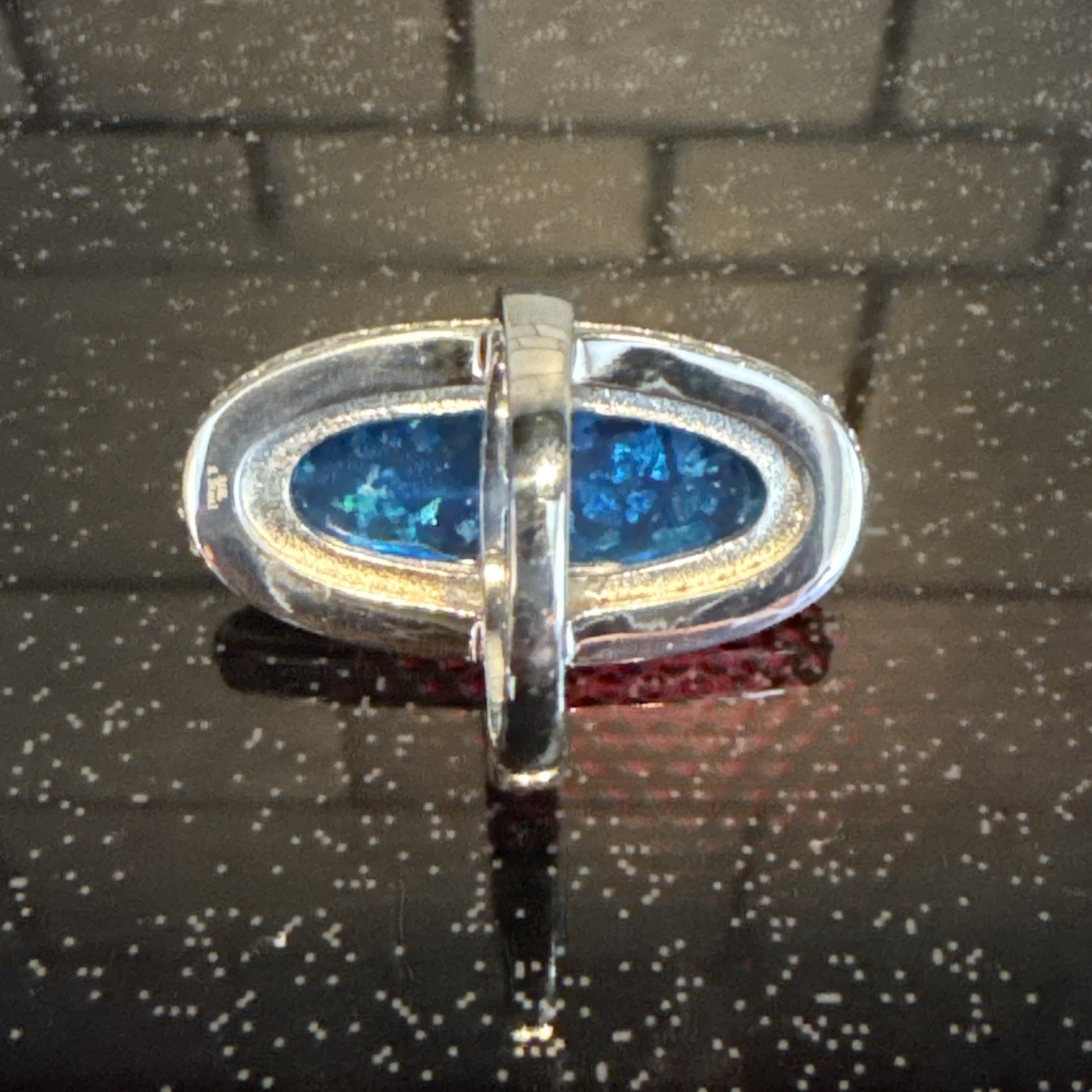 Beautiful Multi Color Austrian Crystal Lab Created Faux Opal Ring Stainless Sz 8