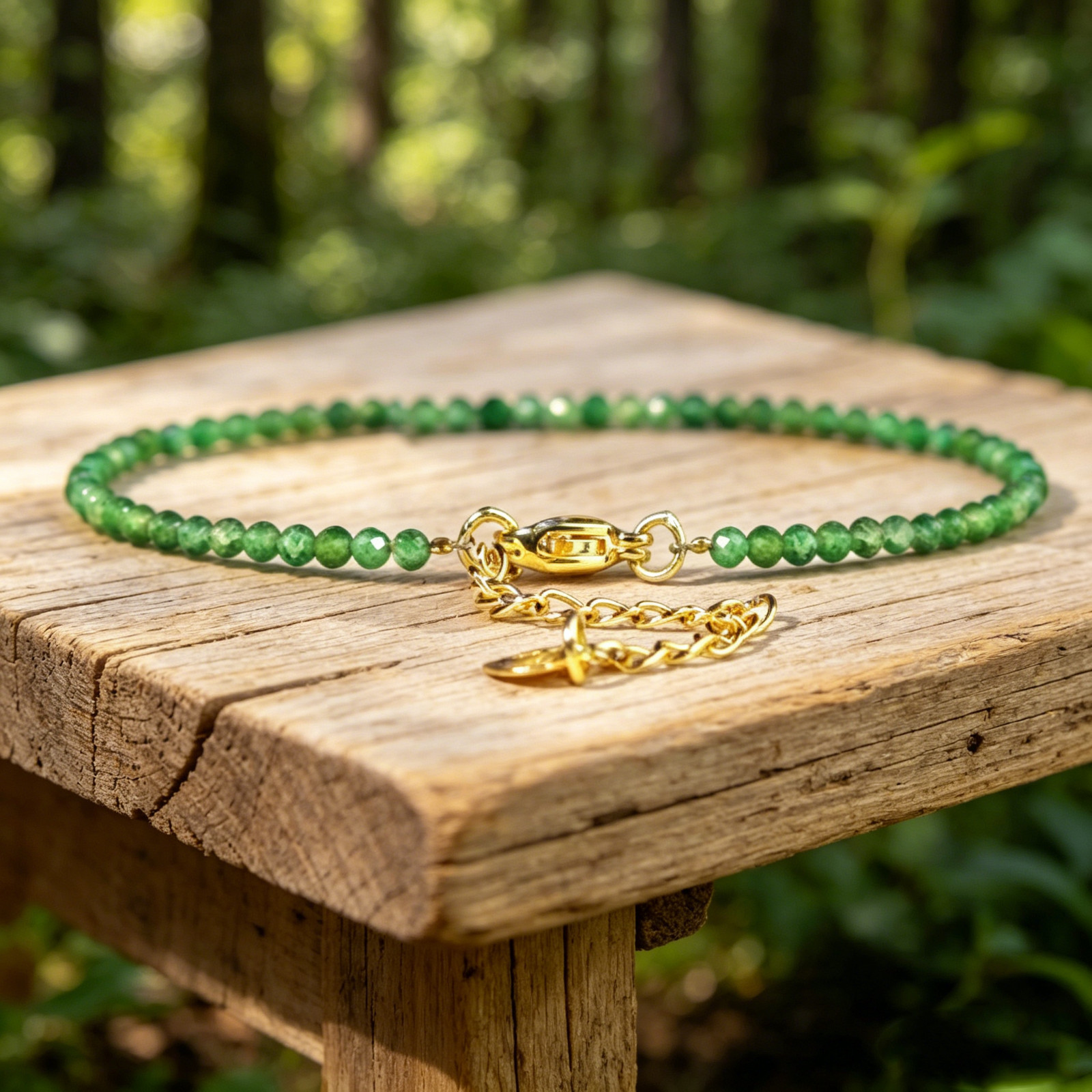 Natural Emerald Beaded Dainty Gold Filled Bracelet Minimalist Stackable Jewelry
