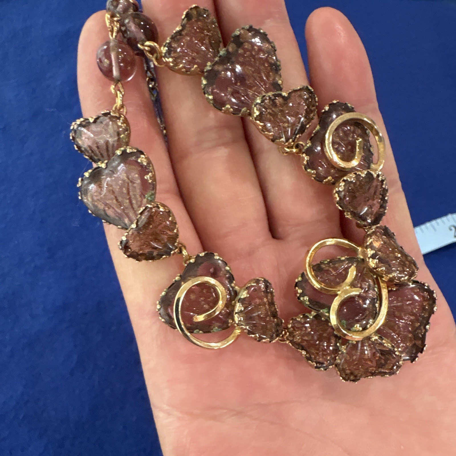 Vintage Mid Century Necklace Signed Jewels by Julio. Gold Plated Murano Glass