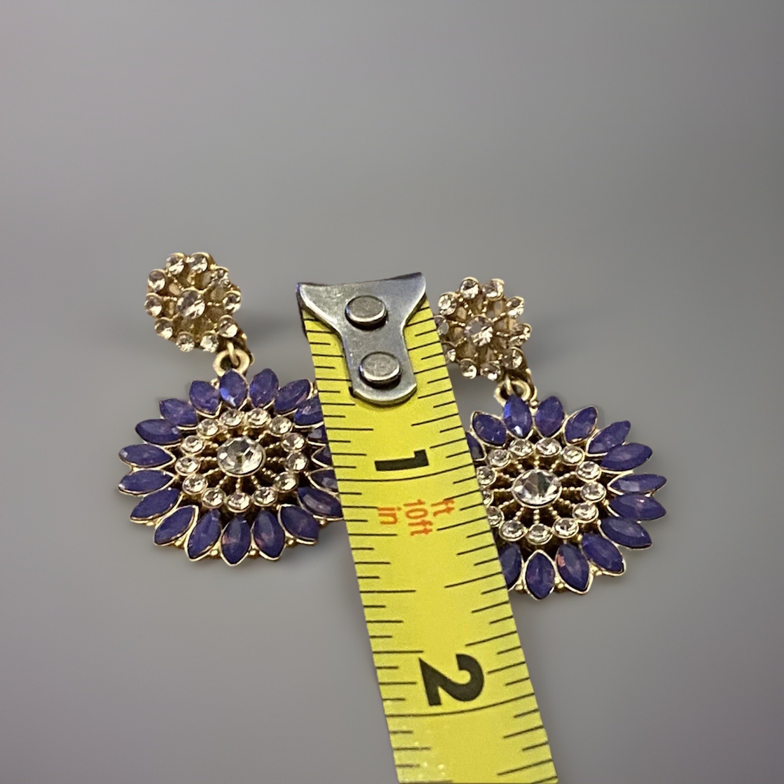 Purple & Clear Glass Gold Tone Round Dangle Pierced Earrings