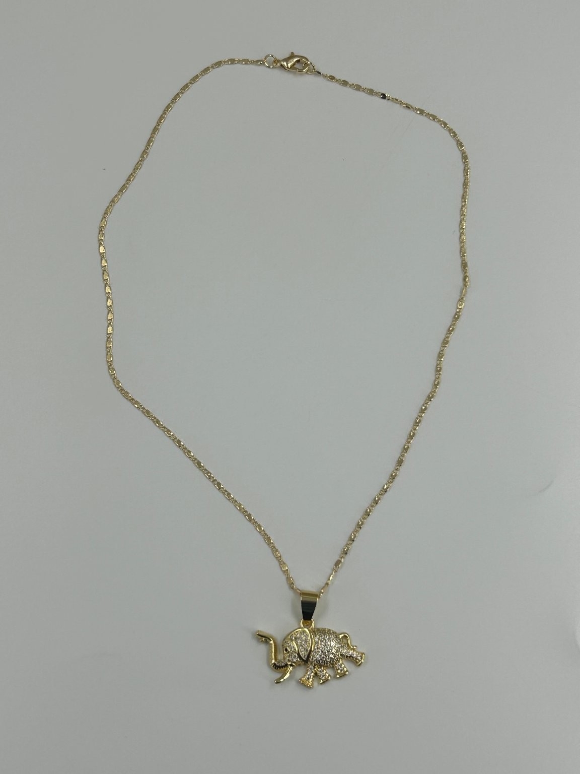 Gold Tone Elephant Pendant Necklace 18 Inch Chain Rhinestone Detail