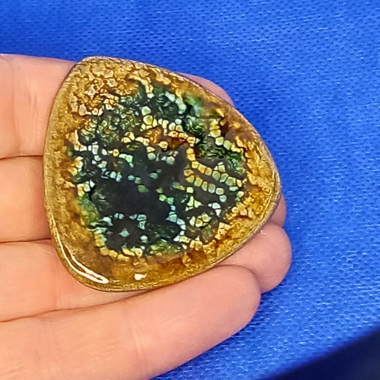 Vintage Brooch Ceramic Enamel 70s Arts Crafts Style Textured Large Pin