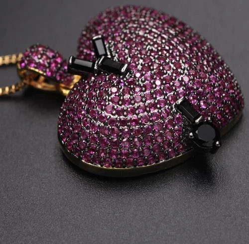 18K Gold Plated Lab Pink Sapphire Heart Pendant Necklace Earrings Valentine Gift