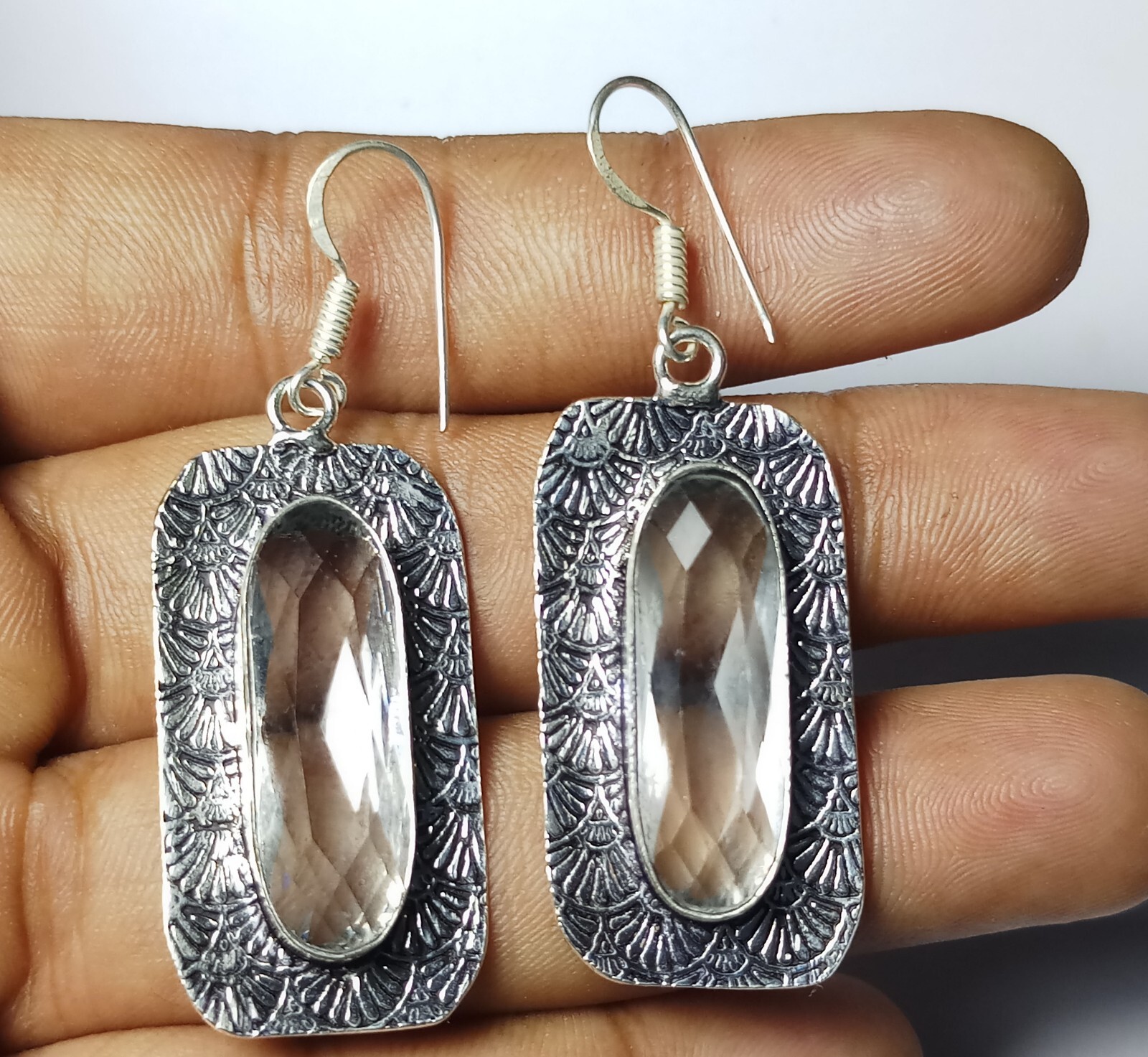 Top White Crystal Gemstone Handmade Earring Jewelry Earring Size 1.5 Inches