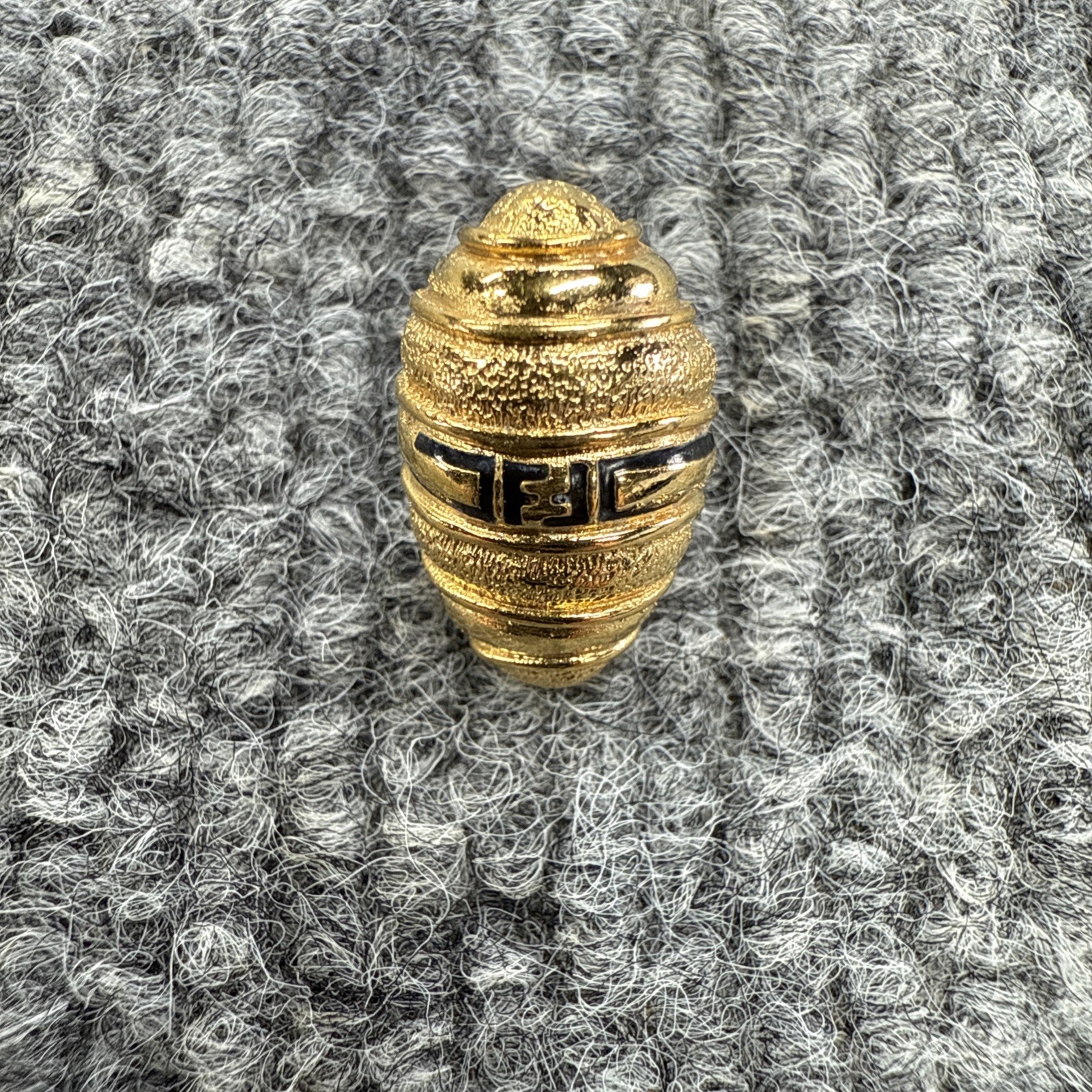 Fendi Vintage 1980s Single Dome Earring Gold Black Fendista Logo Statement