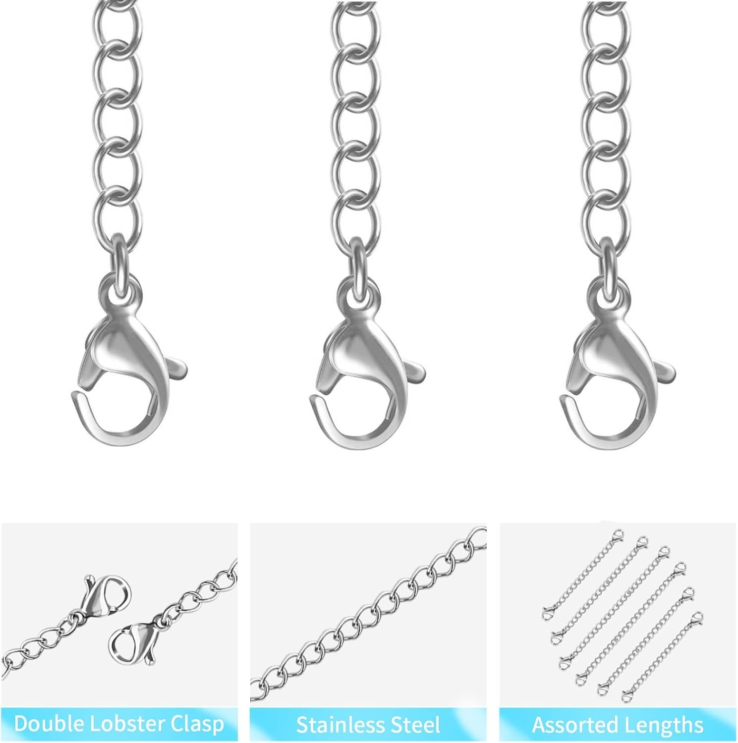 12 PCS Necklace Extenders – Stainless Steel Necklace Extension Chain for Jewelry