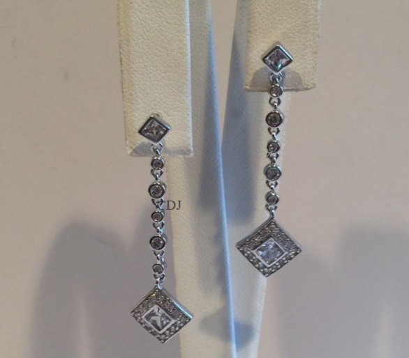 Attractive Wedding Gift For Love Square Dangle Push Back Earrings 925 Silver