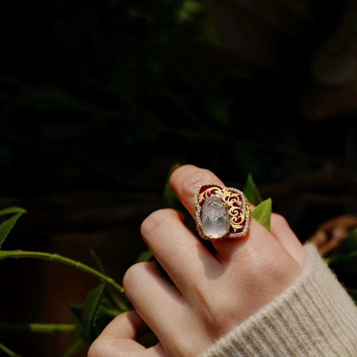 New Chinese Style Pi Xiu Wealth Ring Adjustable Vintage Open Band for Women