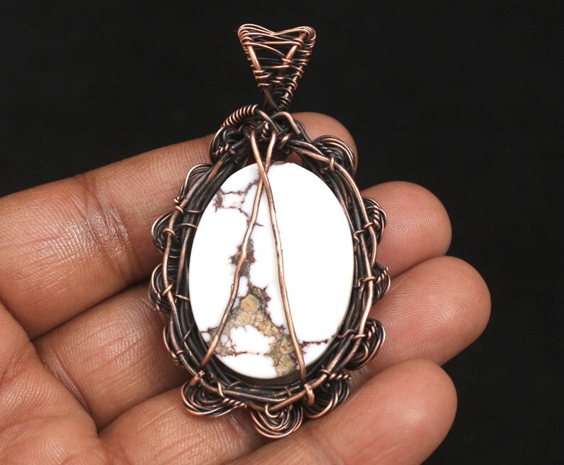Copper Wire Wrap Flower Pendant Jewelry Wild Horse Jasper Gemstone Gift N277