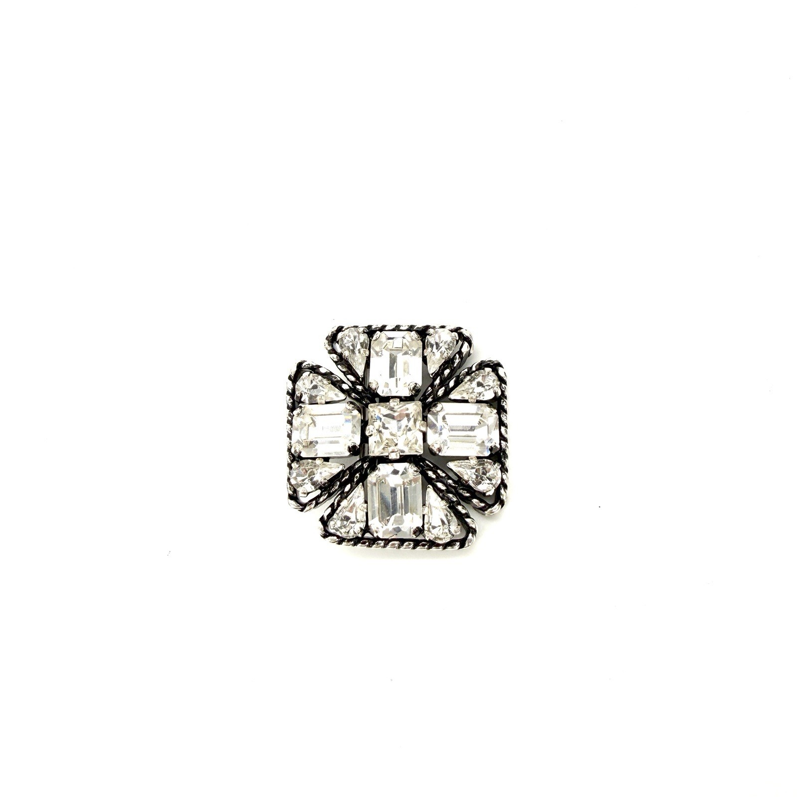 NIB YSL Saint Laurent Cross Croix Crystal and Metal Brooch in Silver Unisex $650