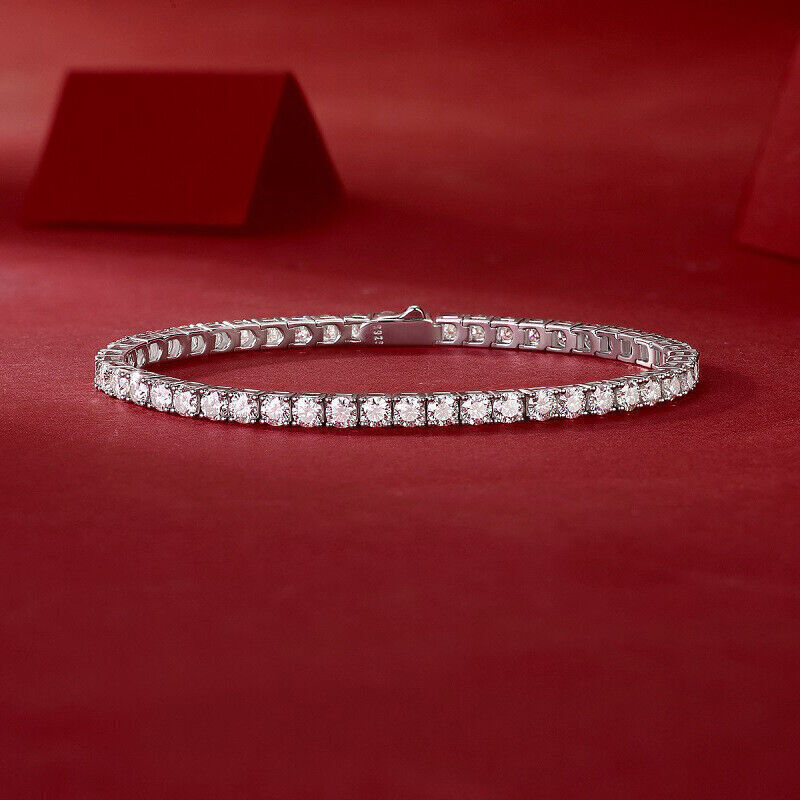 2-6.5mm Round Moissanite Tennis Chain Bracelet 925 Sterling Silver PASSES TESTER