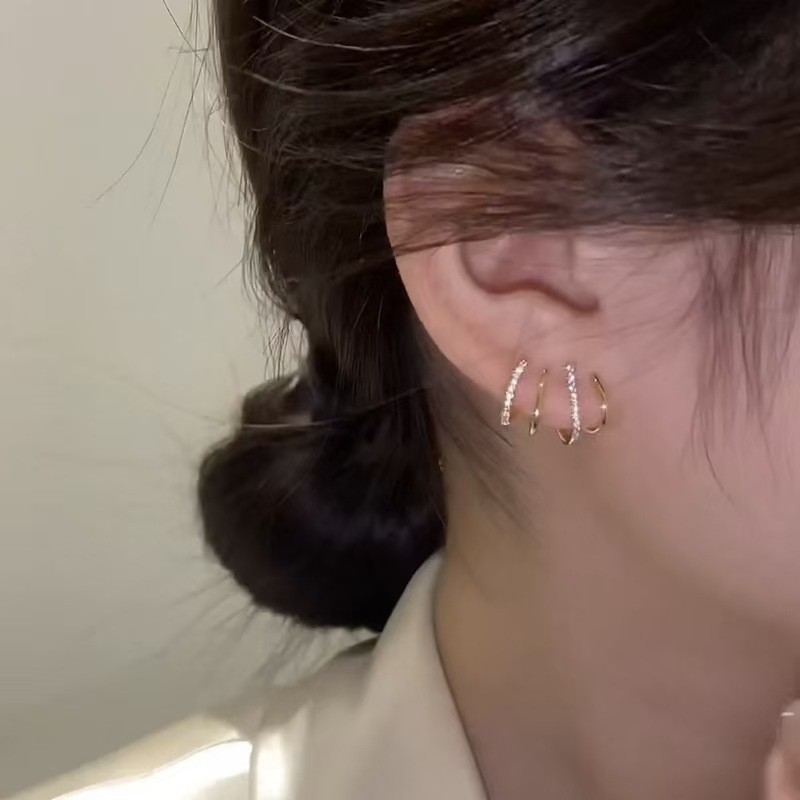 Minimal 3 Bar CZ Stud Earrings S925 Silver Post Women Daily Wear Jewellery