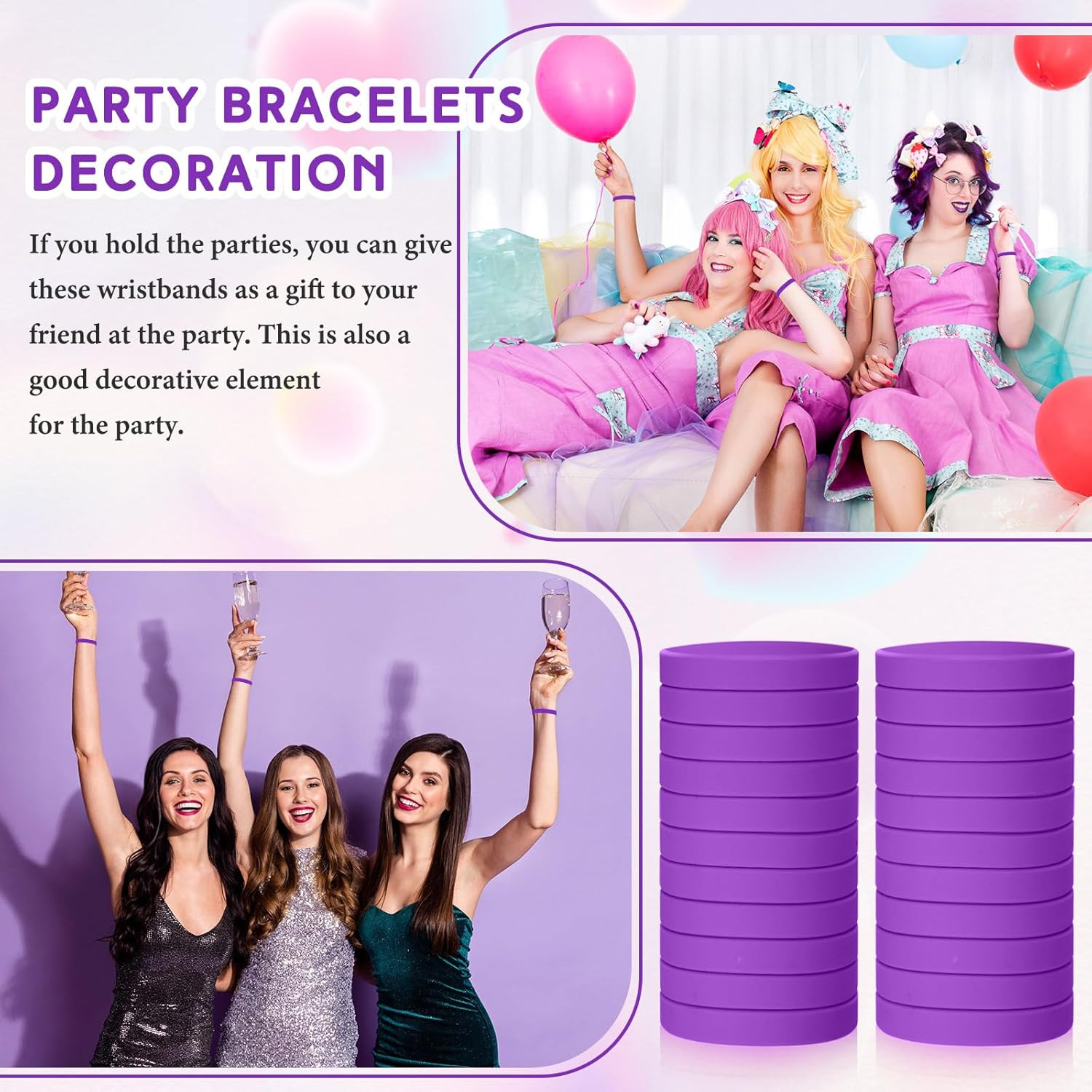 50 Pcs Plain Silicone Rubber Bracelets Elastic Rubber Wristbands Blank Colored B