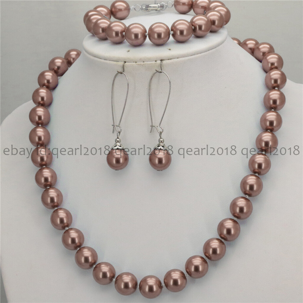 8/10/12mm South Sea Shell Pearl Round Beads Necklace Bracelet Earrings Set 18”
