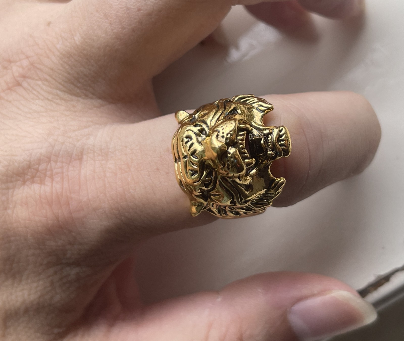 High Detail Brass Tiger Ring Biker Rock Punk Jewelry One Size Fit All