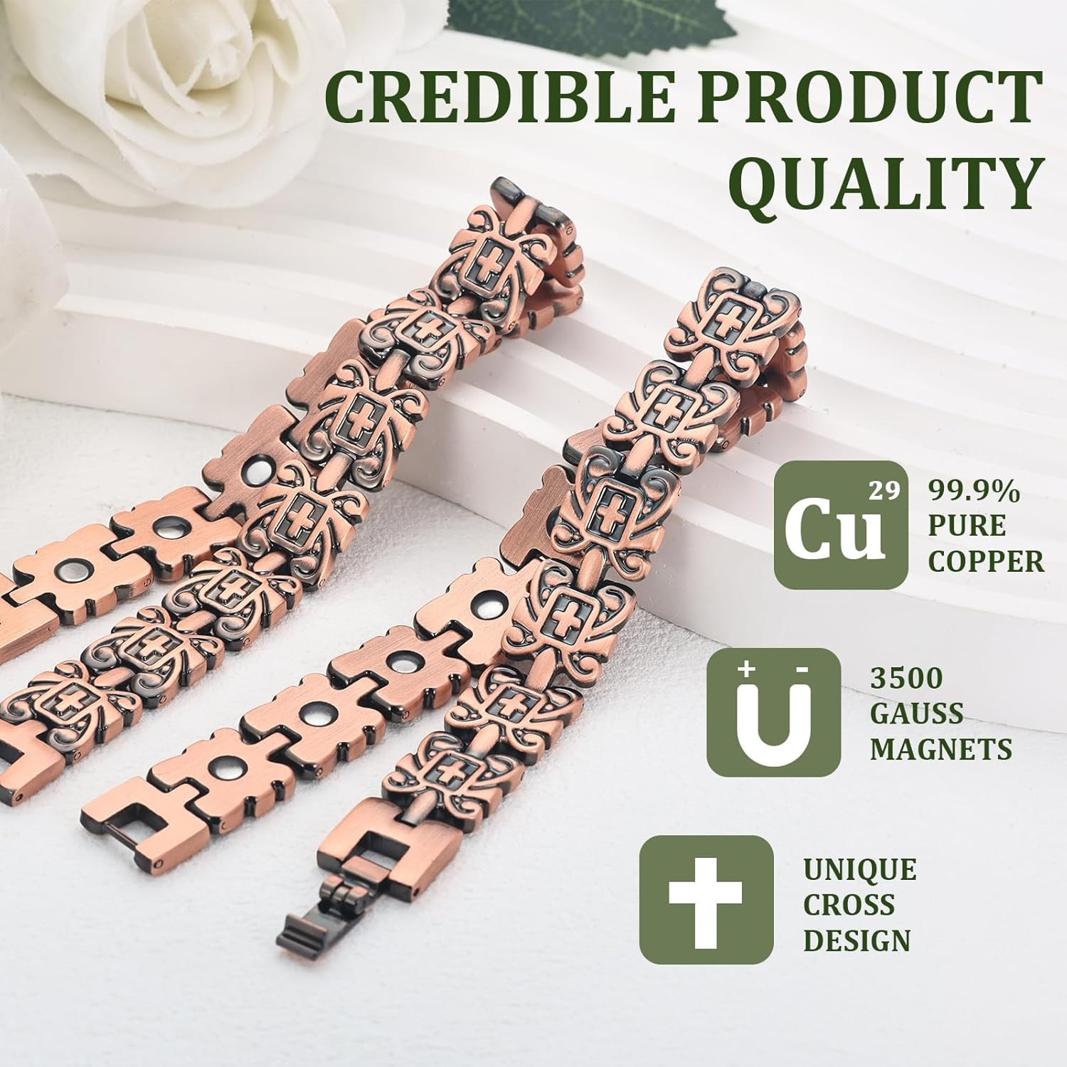 Copper Magnetic Bracelet Women Christian 99.9% Copper Bracelet Women Ultra Cross