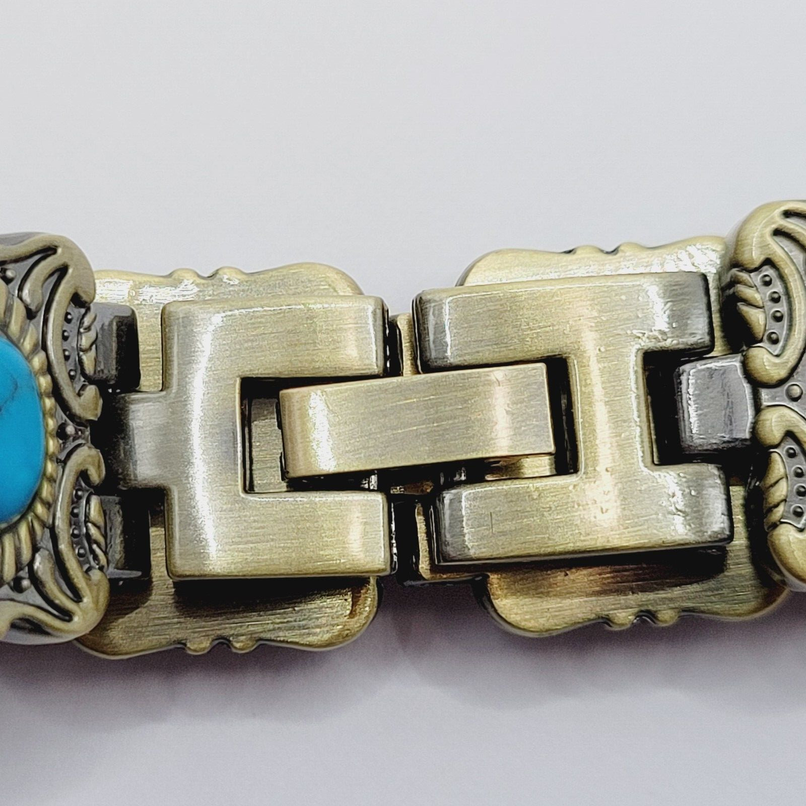 Ornate Western Style Multi Color Faux Gemstone Muted Gold Silver Tone Bracelet