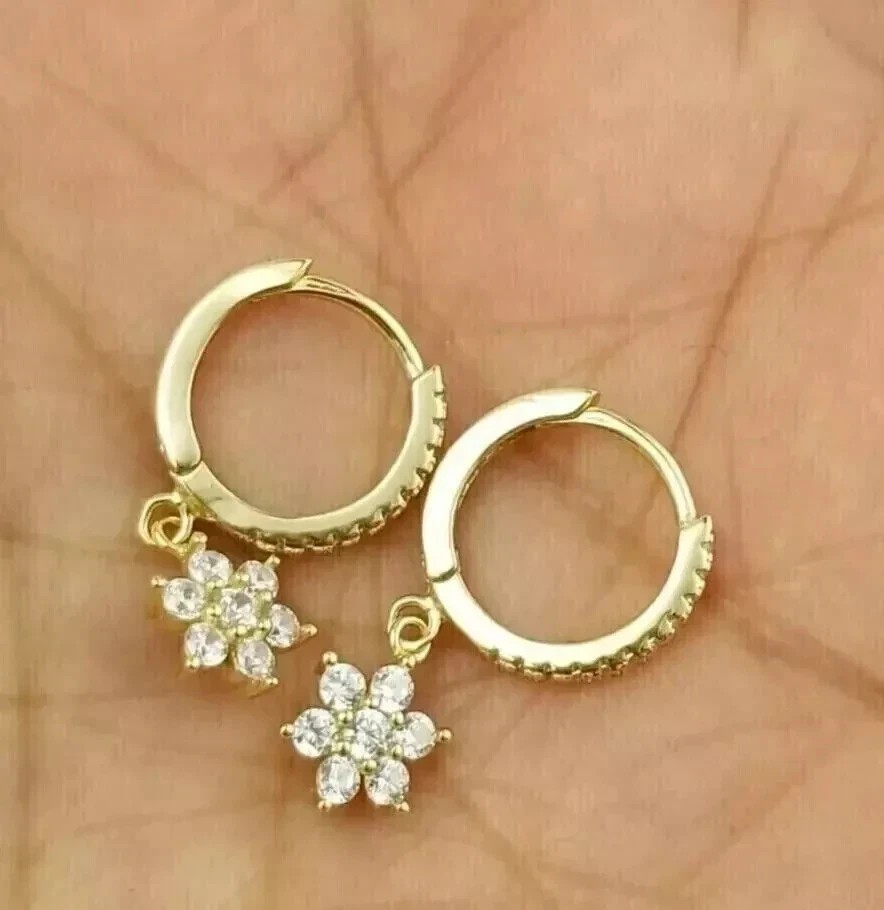 2Ct Round Cut Simulated Diamond Clip On Drop Earrings In 14k Yellow Gold Plated