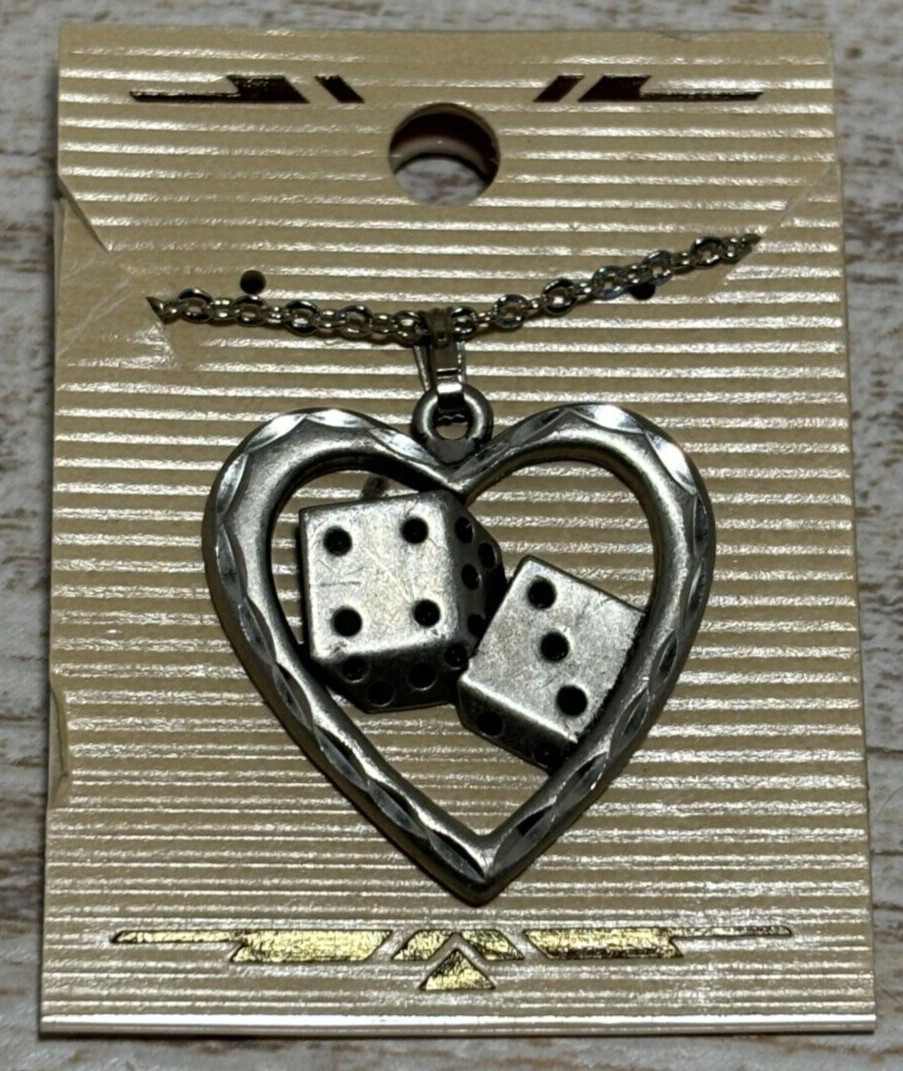 WWJ 95 Lucky Jackpot PEWTER Dice Gamblers Heart Necklace NEW Vegas