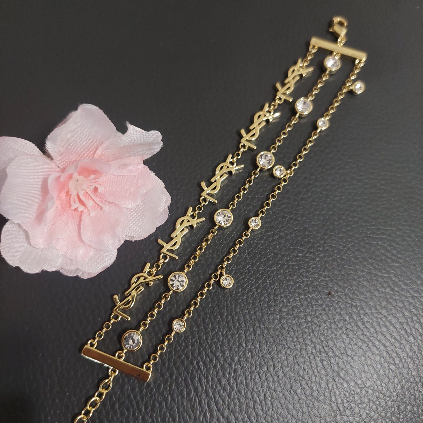 YSL Saint Laurent Cassandre Chain Logo Monogram Gold Bracelet