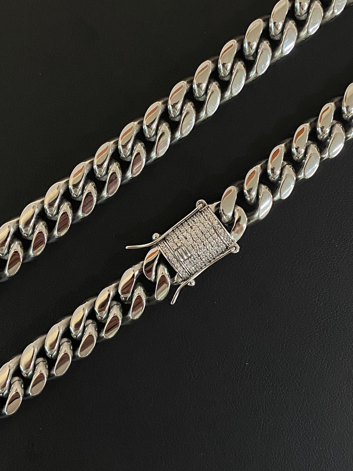 Miami Cuban Chain 14k White Gold Plated SS Mens HipHop Iced CZ Clasp Necklace