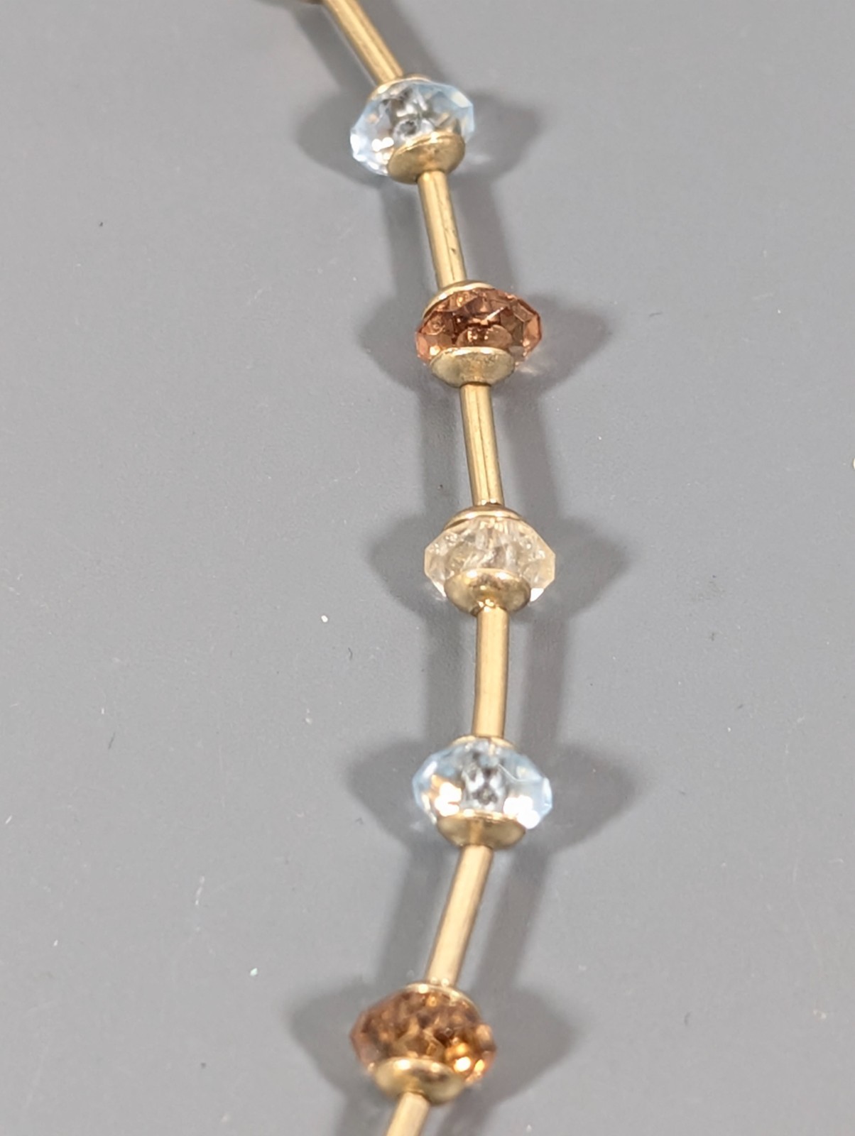 Blue Champagne Beige Bead Dainty Gold Tone Chain Neckalce 17 in