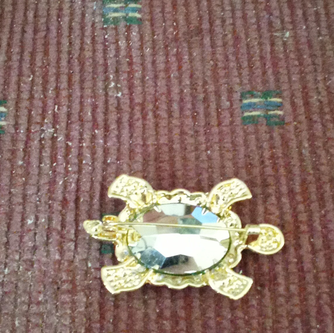 Gold Tone Green Crystal & Rhinestone Turtle Brooch Pin, Animal Theme