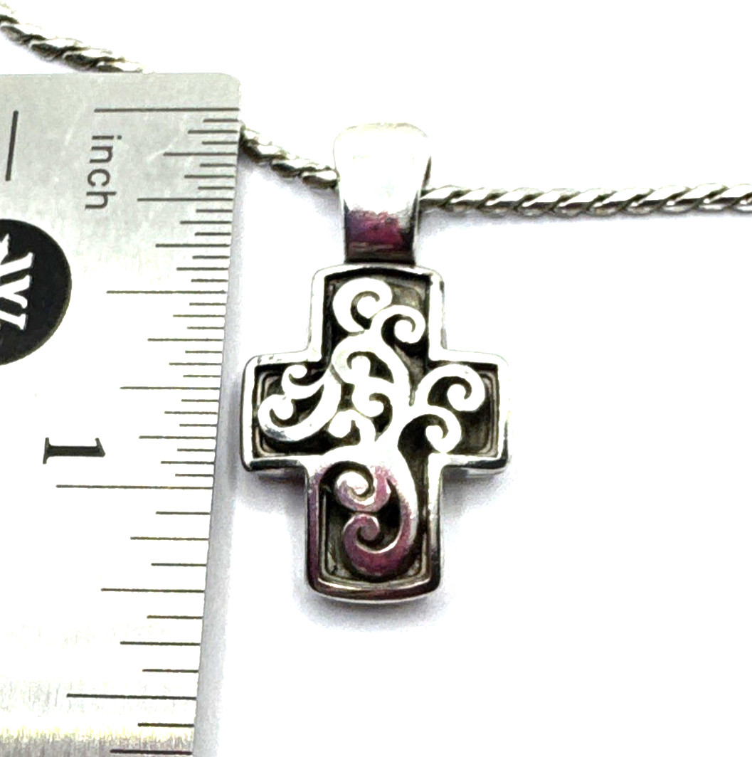 Brighton Sacred Cross Contempo Crystal Encrusted Reversible Silver Necklace 18”