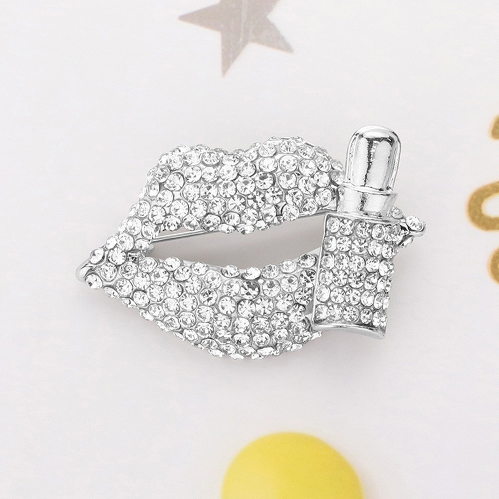 3PCS Rhinestone Lips Lipstick Brooch Pin Set Crystal Fashion Lapel Pin Gift Wome