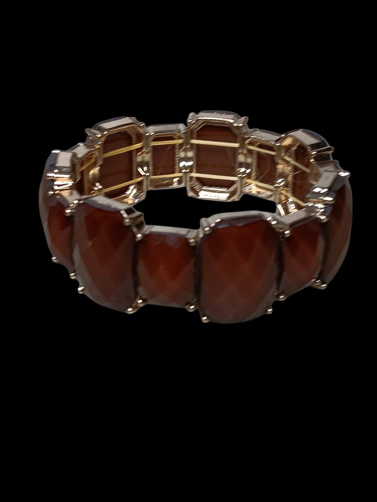 Stretch Bracelet Faceted Acrylic Cognac Brown Fall Autumn