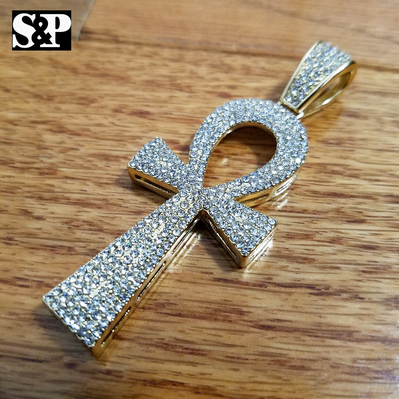 New Hip Hop Ankh Pendant 18″ Full Iced 1 ROW Cubic Zirconia Tennis Choker Chain
