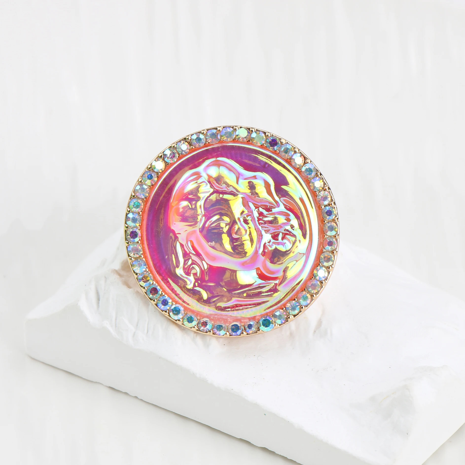 Vintage Rhinestone Lovely Pink Shiny Brooch Delicately Embossed Pin for Women