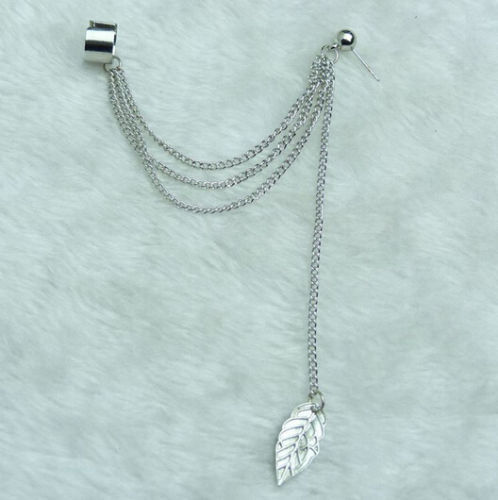 Women Punk Rock Leaf Chain Tassel Dangle Ear Stud Cuff Wrap Earring Eardrop P29