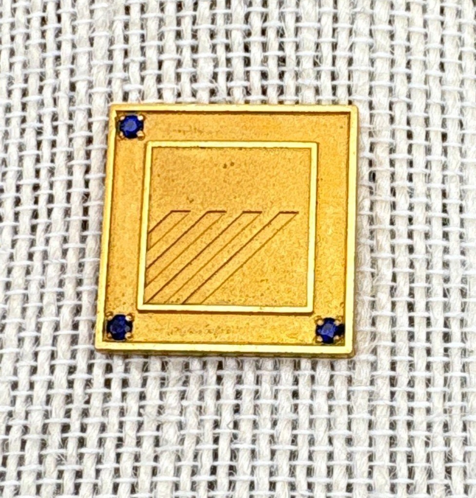 Jostens Gold Tone Square Lapel Pin with Blue Rhinestone Accents Geometric Design