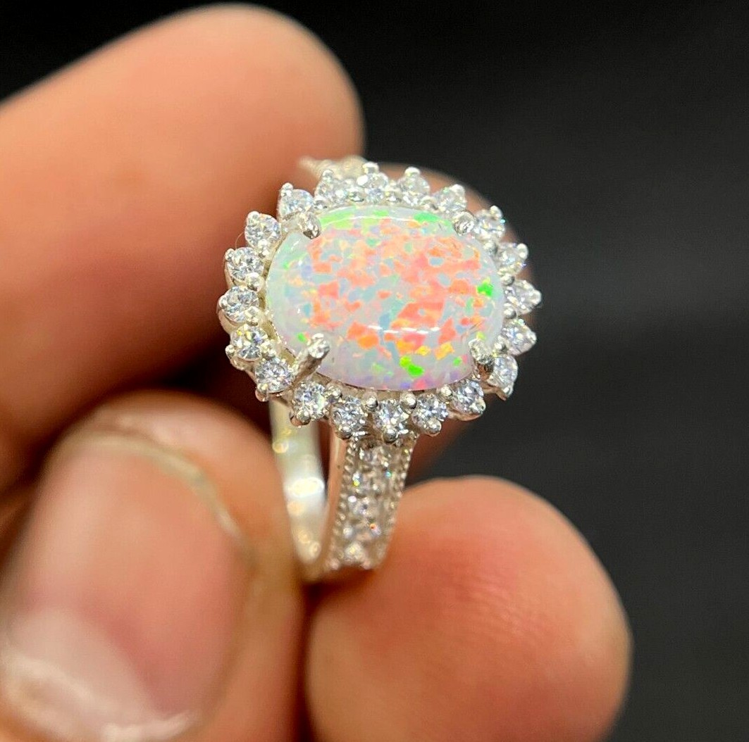 Synthetic Opal Ring Fire Opal Solid 925 Silver Handmade Jewelry Beautiful Rings
