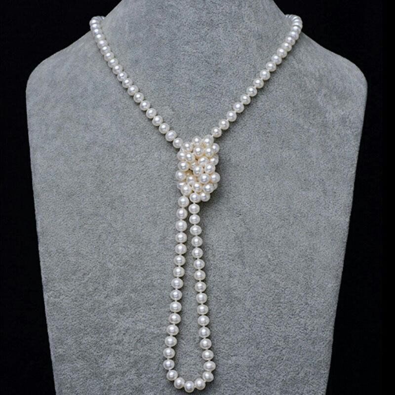 Super Long 100 Inch AAA+ 7-8mm White Natural Pearl Necklace