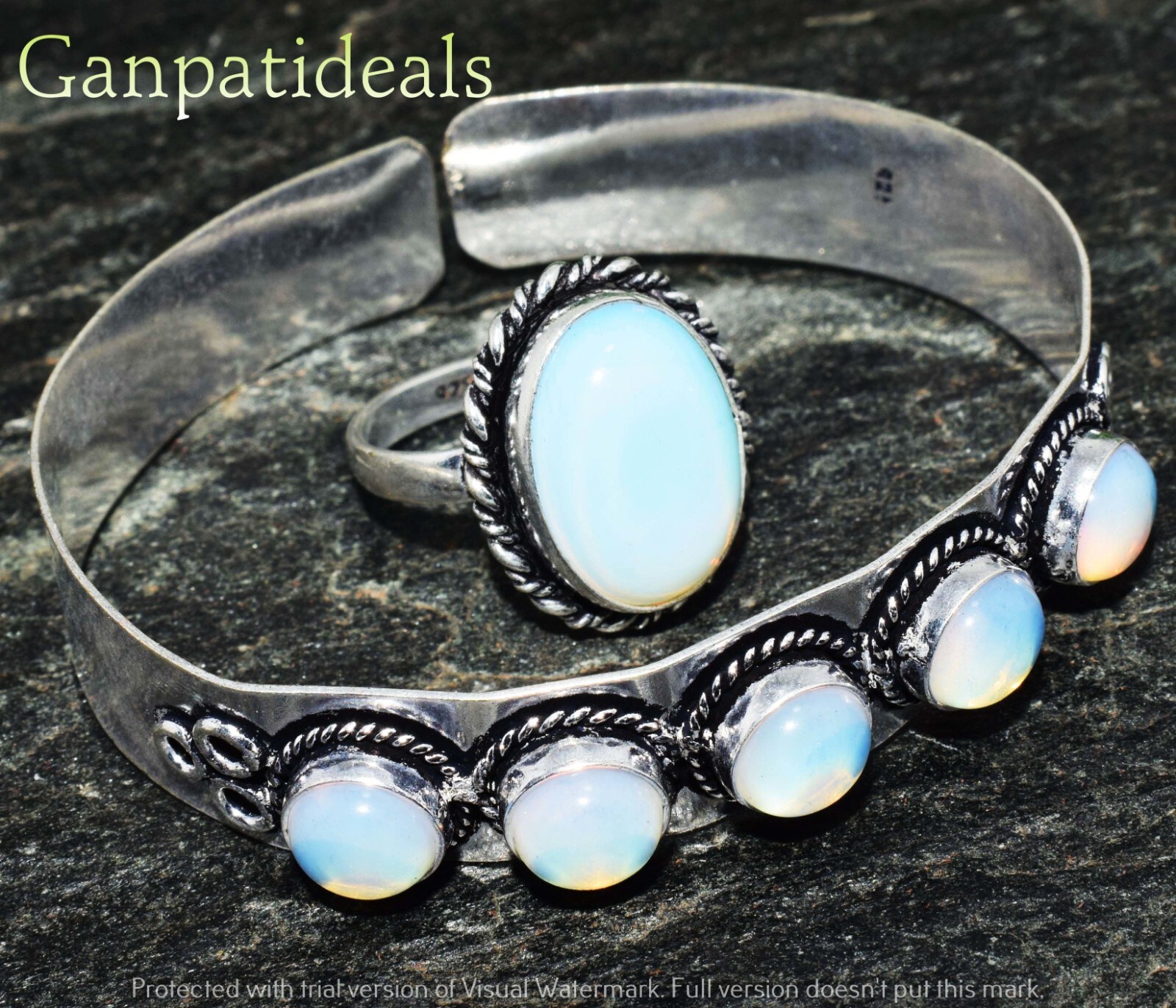 Opalite Mix Shape 2pcs Combo Set 925 Silver Plated Wholesale Lot Jewelry