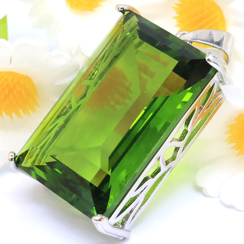 Buy 2 get 1 free Big Gemstone Created Green Peridot Women Dating Silver Pendant