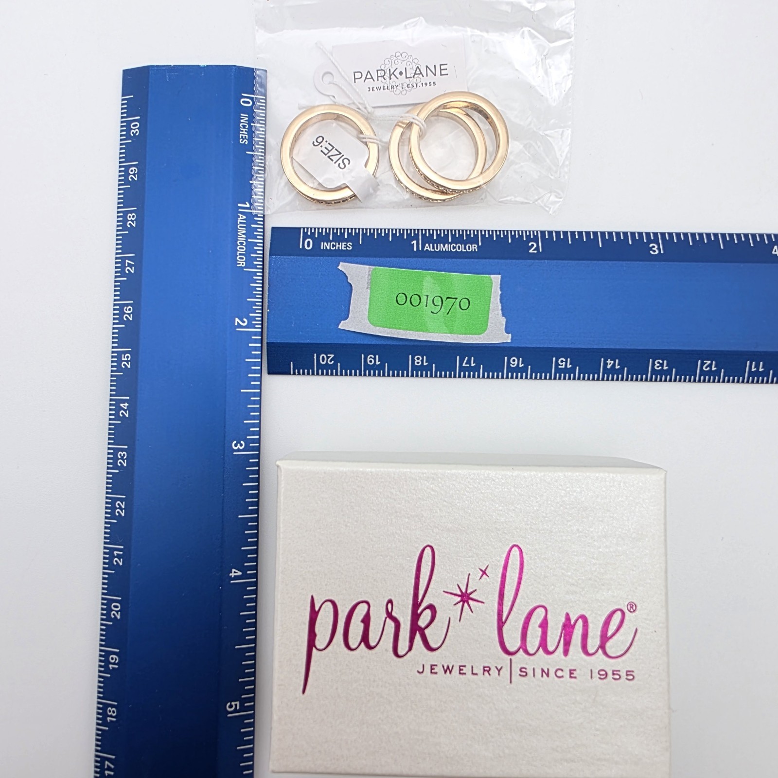 New! PARK LANE Rings ‘Paradigm’ Set Of 3 Stackable Gold Black & Gray Size 6 Box